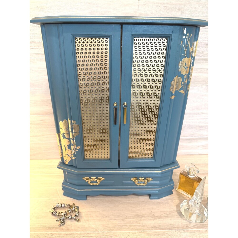 ExtraLarge Tall  Hand-Painted Vintage Jewelry Box: Shabby Chic Upcycled